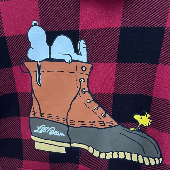 L.L.Bean X Peanuts Snoopy Hoodie Buffalo Plaid Pullover Sweatshirt Men Large - Picture 4 of 16